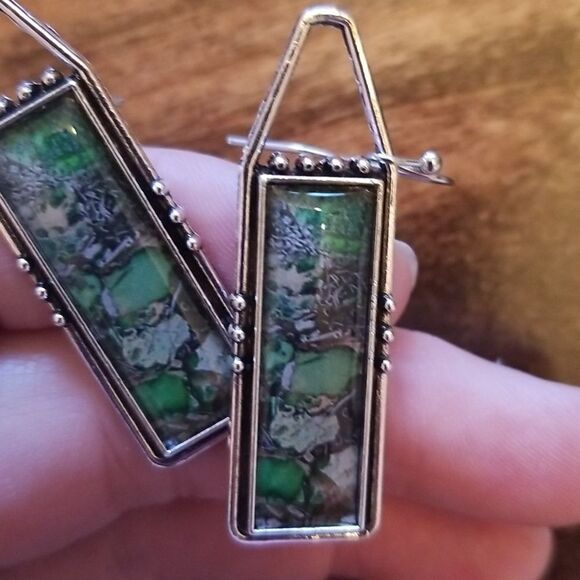 Hand Crafted Green Stone Earrings - Picture 8 of 8